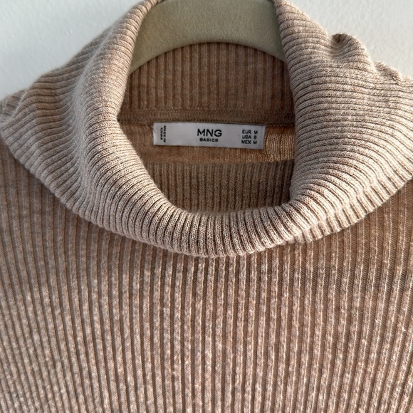 MNG ribbed knit turtleneck dress in tan color size Small - Picture 3 of 9